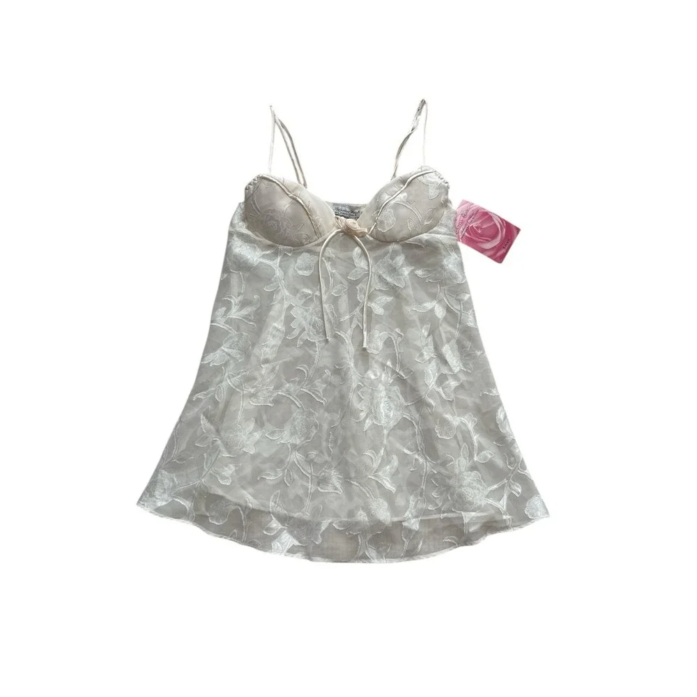 Vintage Cinema Etoile White‎ Satin Babydoll Nightgown Size Small NWT Deadstock